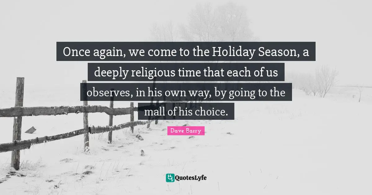 Once again, we come to the Holiday Season, a deeply religious time that each of us observes, in his own way, by going to the mall of his choice.