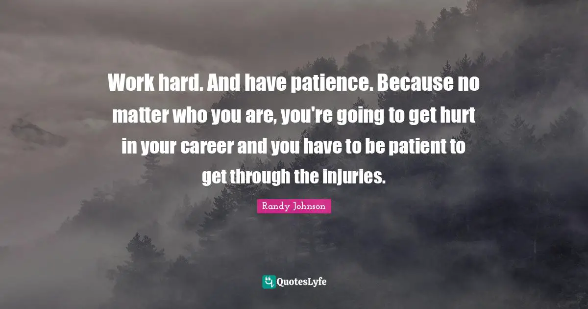 Randy Johnson Quotes: "Work hard. And have patience. Because no matter who you are, you're going to get hurt in your career and you have to be patient to get through the injuries."