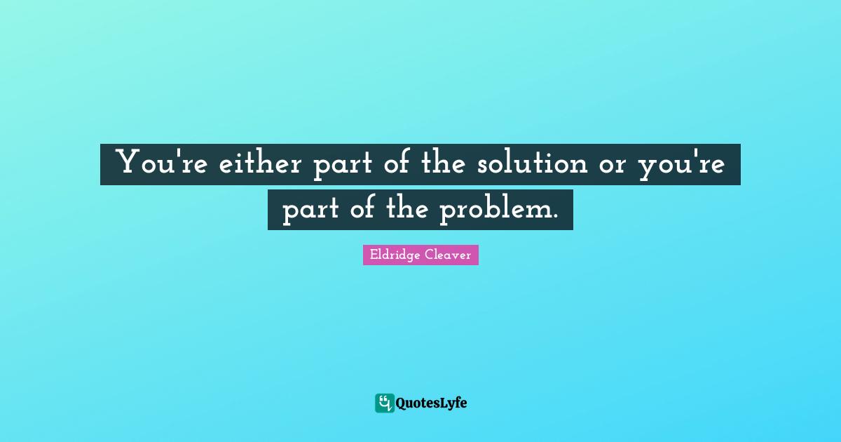 You're either part of the solution or you're part of the problem.