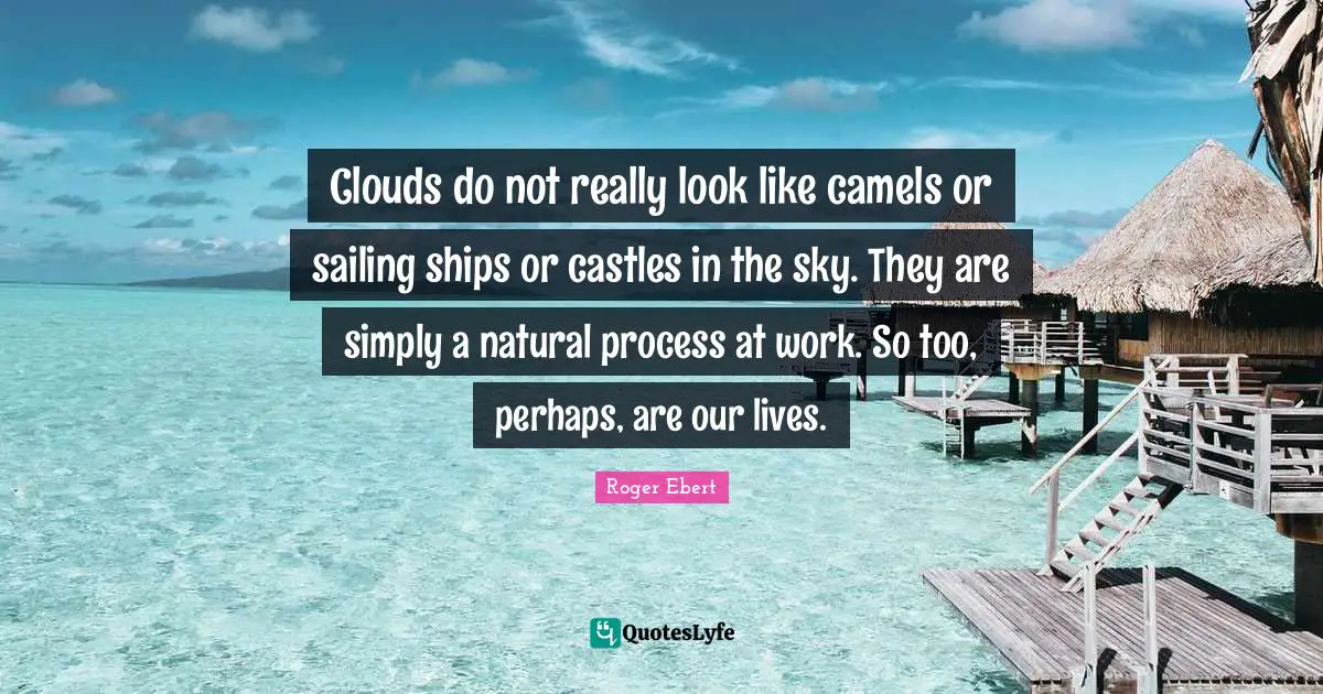 Roger Ebert Quotes: "Clouds do not really look like camels or sailing ships or castles in the sky. They are simply a natural process at work. So too, perhaps, are our lives."