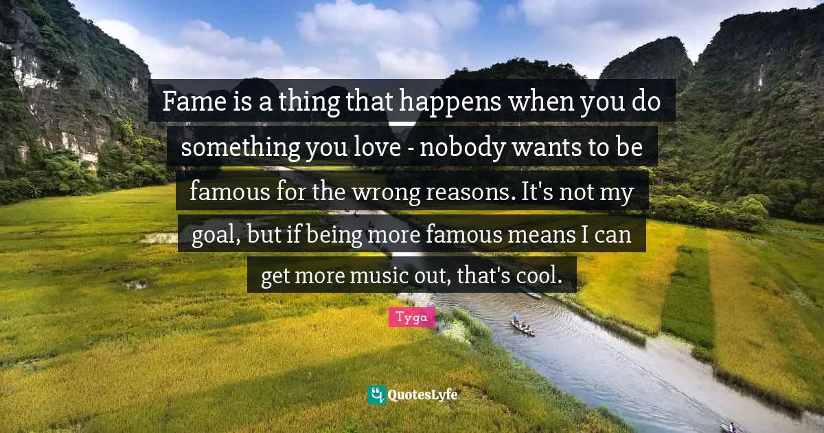 Fame is a thing that happens when you do something you love - nobody wants to be famous for the wrong reasons. It's not my goal, but if being more famous means I can get more music out, that's cool.