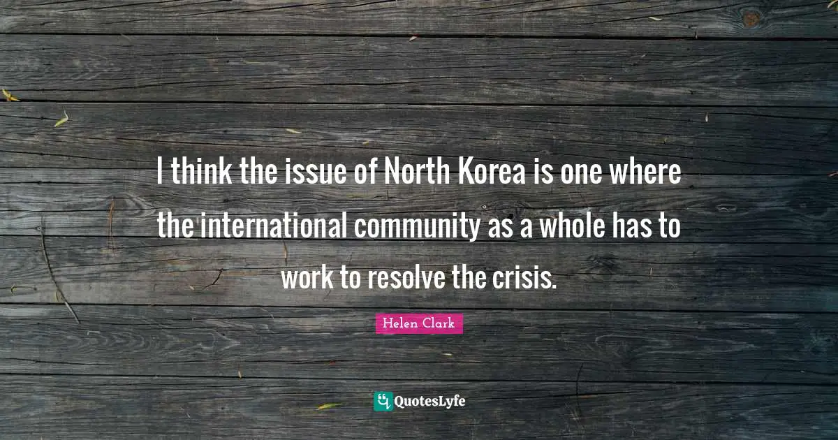I think the issue of North Korea is one where the international community as a whole has to work to resolve the crisis.