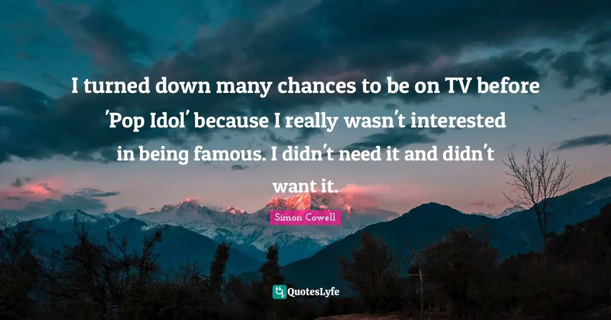 I turned down many chances to be on TV before 'Pop Idol' because I really wasn't interested in being famous. I didn't need it and didn't want it.