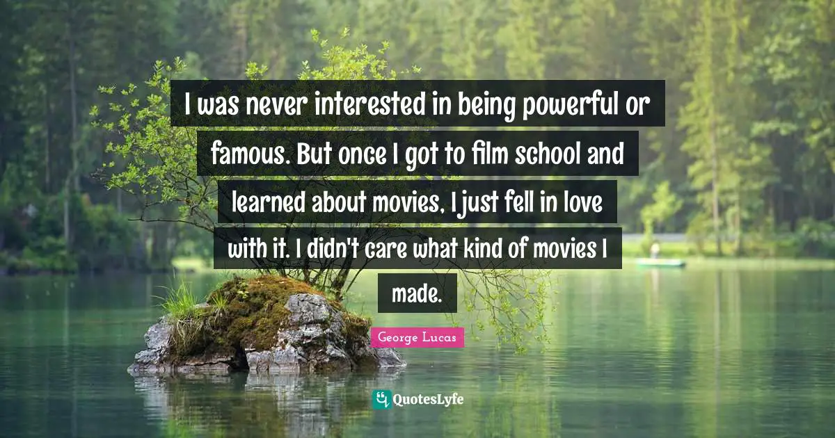 I was never interested in being powerful or famous. But once I got to film school and learned about movies, I just fell in love with it. I didn't care what kind of movies I made.