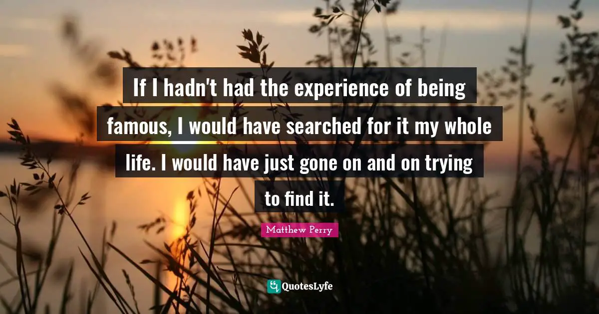 If I hadn't had the experience of being famous, I would have searched for it my whole life. I would have just gone on and on trying to find it.