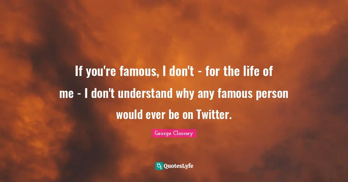 If you're famous, I don't - for the life of me - I don't understand why any famous person would ever be on Twitter.