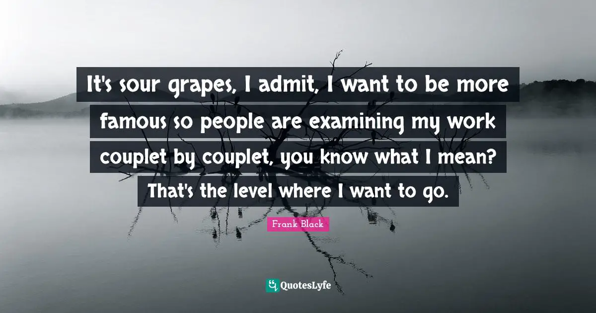 It's sour grapes, I admit, I want to be more famous so people are examining my work couplet by couplet, you know what I mean? That's the level where I want to go.