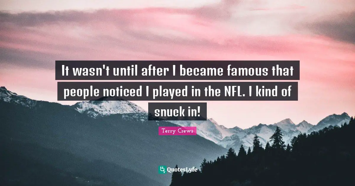 It wasn't until after I became famous that people noticed I played in the NFL. I kind of snuck in!