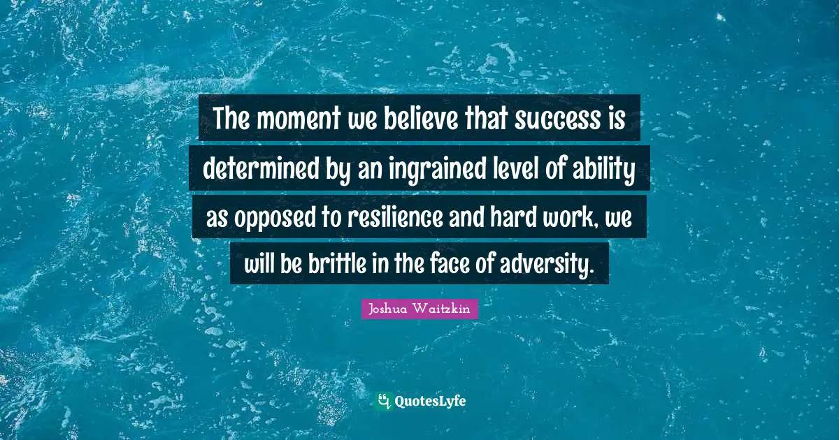 The moment we believe that success is determined by an ingrained level of ability as opposed to resilience and hard work, we will be brittle in the face of adversity.