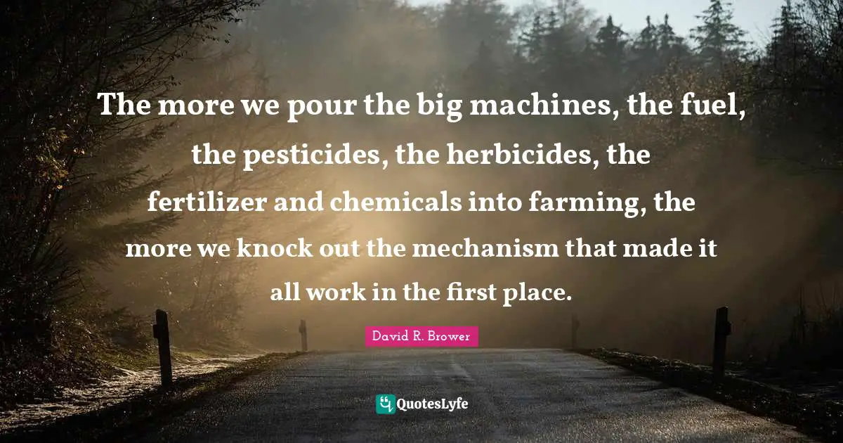 The more we pour the big machines, the fuel, the pesticides, the herbicides, the fertilizer and chemicals into farming, the more we knock out the mechanism that made it all work in the first place.