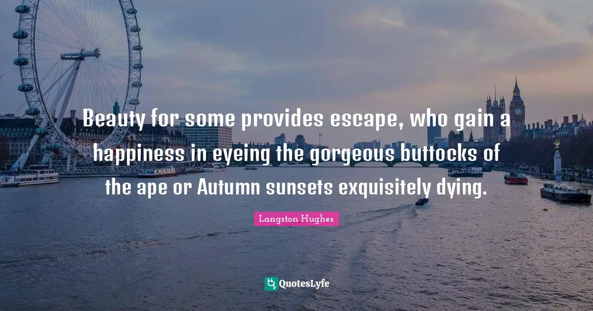 Beauty for some provides escape, who gain a happiness in eyeing the gorgeous buttocks of the ape or Autumn sunsets exquisitely dying.