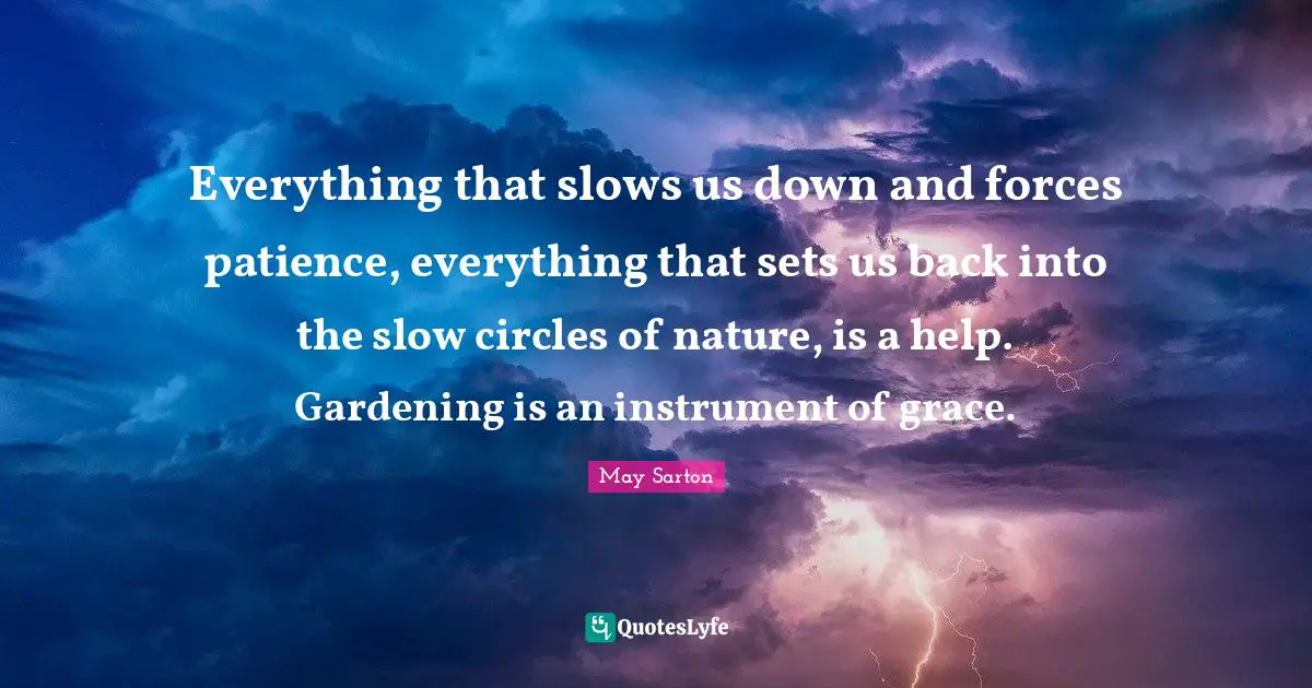 Everything that slows us down and forces patience, everything that sets us back into the slow circles of nature, is a help. Gardening is an instrument of grace.
