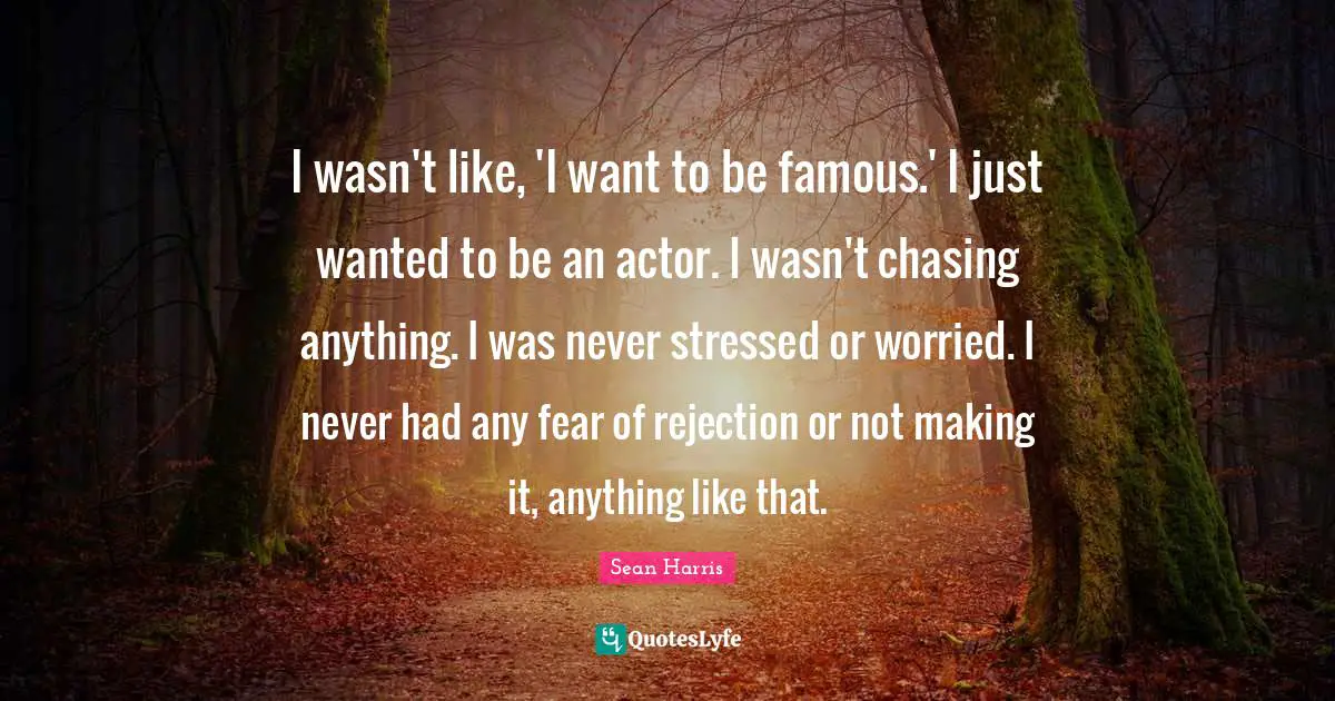 I wasn't like, 'I want to be famous.' I just wanted to be an actor. I wasn't chasing anything. I was never stressed or worried. I never had any fear of rejection or not making it, anything like that.