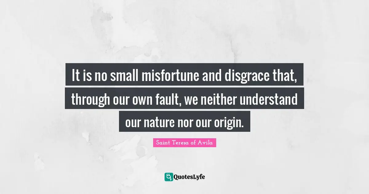 Saint Teresa Of Avila Quotes: "It is no small misfortune and disgrace that, through our own fault, we neither understand our nature nor our origin."