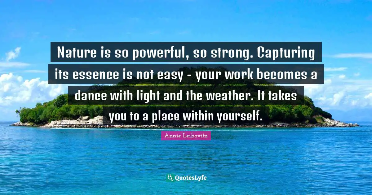 Nature is so powerful, so strong. Capturing its essence is not easy - your work becomes a dance with light and the weather. It takes you to a place within yourself.