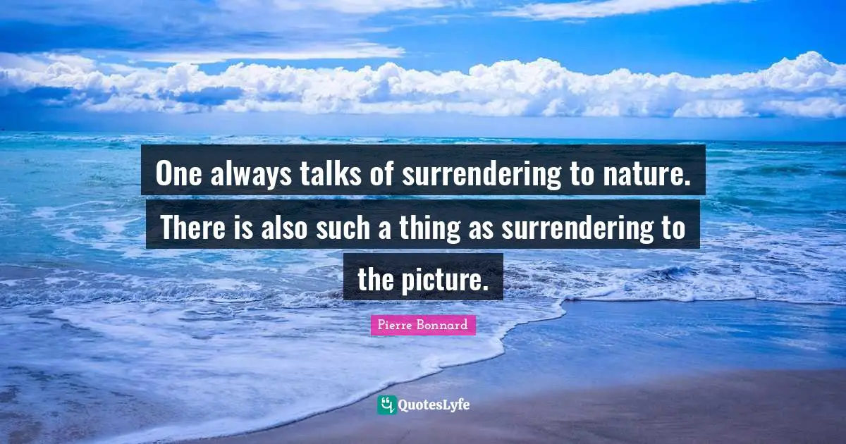 One always talks of surrendering to nature. There is also such a thing as surrendering to the picture.
