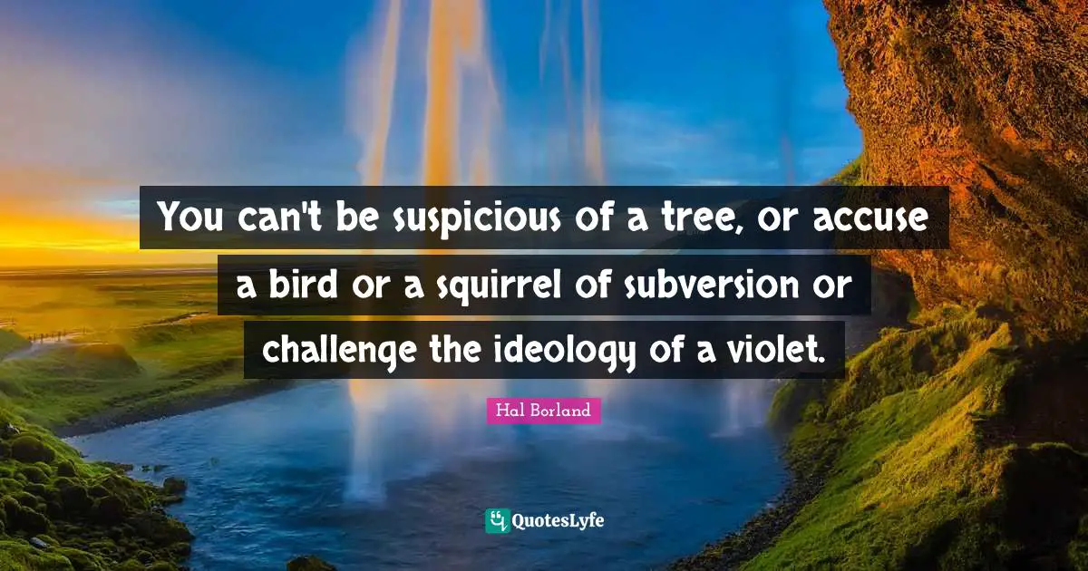 You can't be suspicious of a tree, or accuse a bird or a squirrel of subversion or challenge the ideology of a violet.