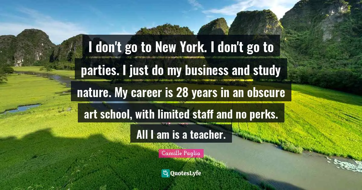 I don't go to New York. I don't go to parties. I just do my business and study nature. My career is 28 years in an obscure art school, with limited staff and no perks. All I am is a teacher.