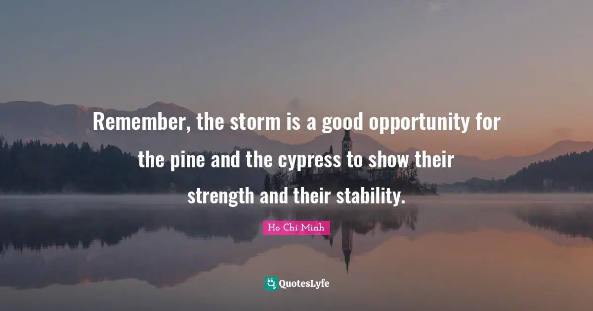 Ho Chi Minh Quotes: "Remember, the storm is a good opportunity for the pine and the cypress to show their strength and their stability."