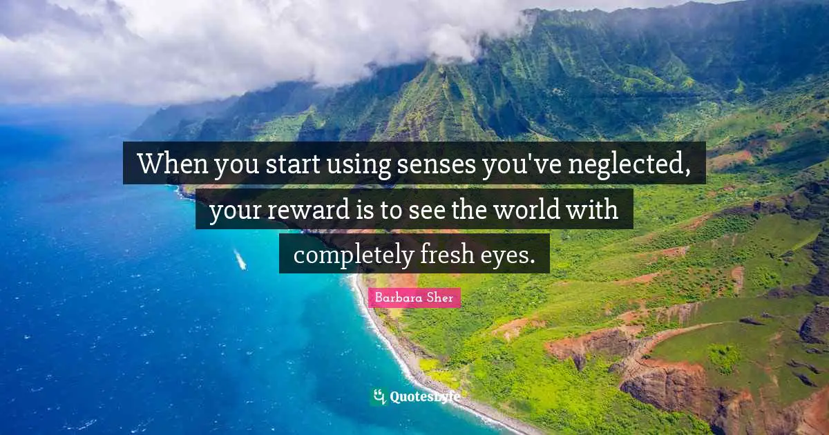 Barbara Sher Quotes: "When you start using senses you've neglected, your reward is to see the world with completely fresh eyes."