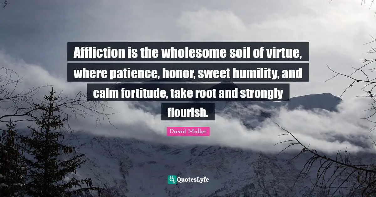 Affliction is the wholesome soil of virtue, where patience, honor, sweet humility, and calm fortitude, take root and strongly flourish.