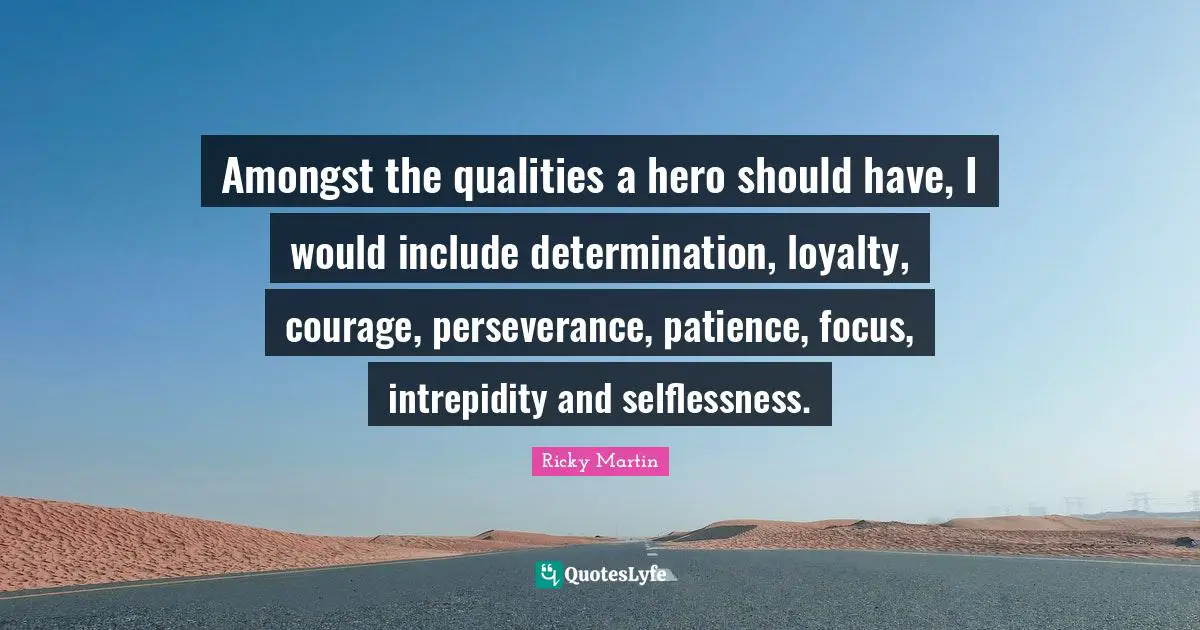 Amongst the qualities a hero should have, I would include determination, loyalty, courage, perseverance, patience, focus, intrepidity and selflessness.