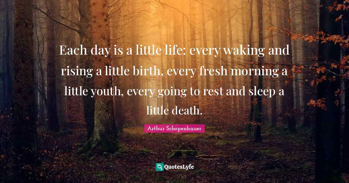 Each day is a little life: every waking and rising a little birth, every fresh morning a little youth, every going to rest and sleep a little death.
