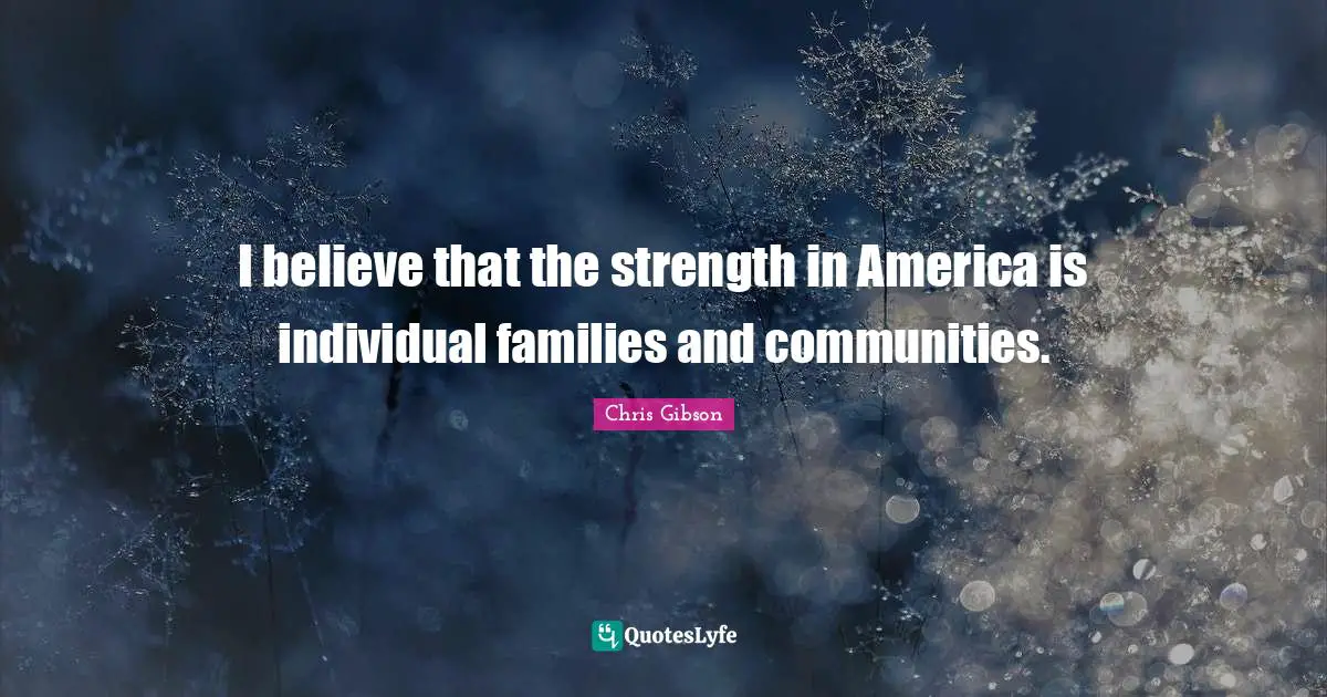 I believe that the strength in America is individual families and communities.