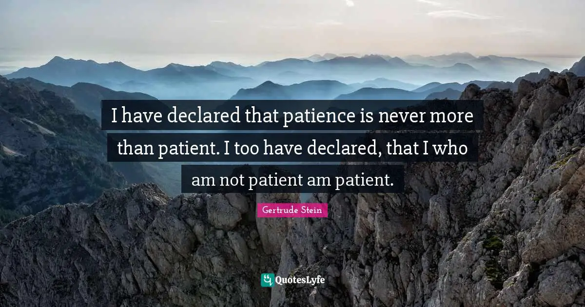 I have declared that patience is never more than patient. I too have declared, that I who am not patient am patient.