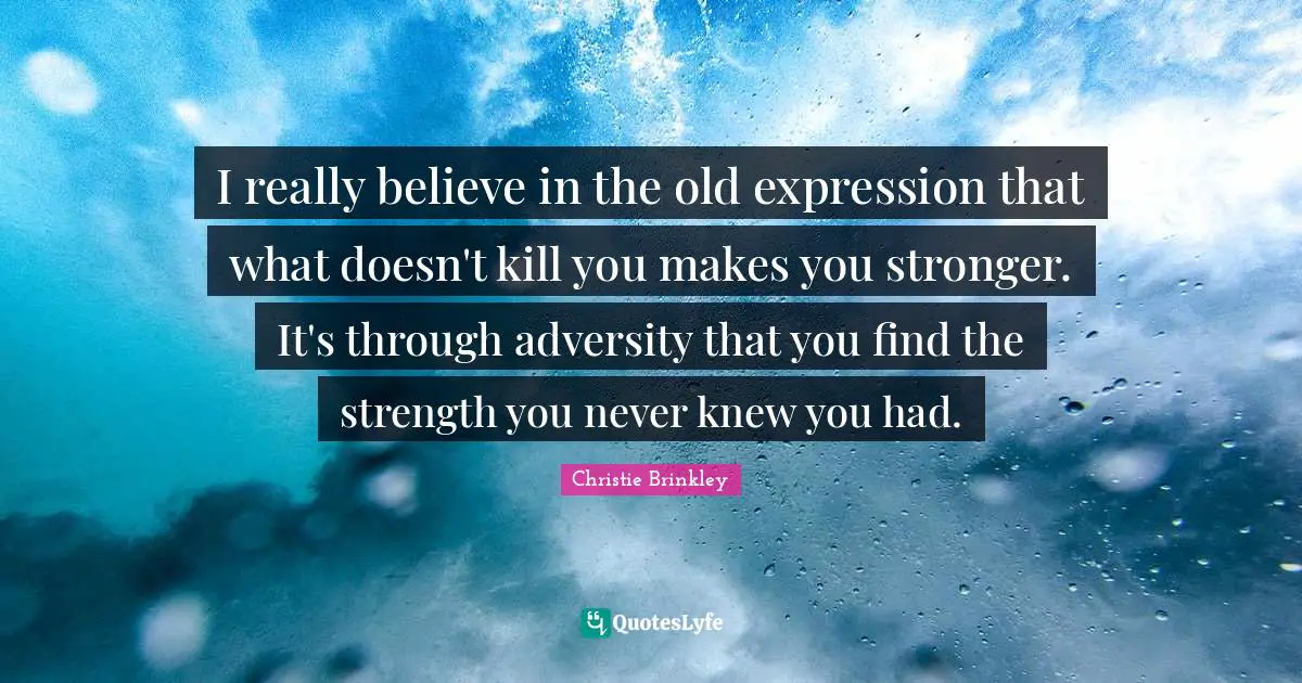 I really believe in the old expression that what doesn't kill you makes you stronger. It's through adversity that you find the strength you never knew you had.
