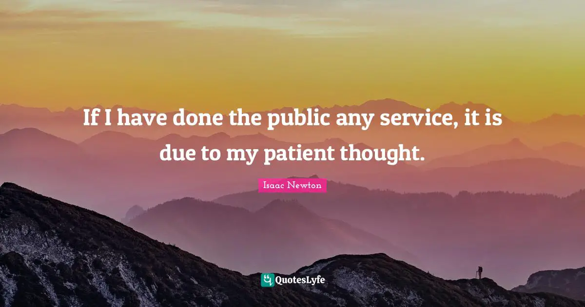 If I have done the public any service, it is due to my patient thought.