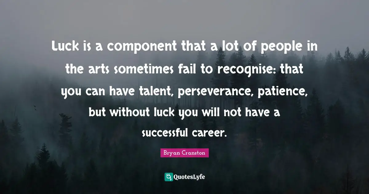 Luck is a component that a lot of people in the arts sometimes fail to recognise: that you can have talent, perseverance, patience, but without luck you will not have a successful career.