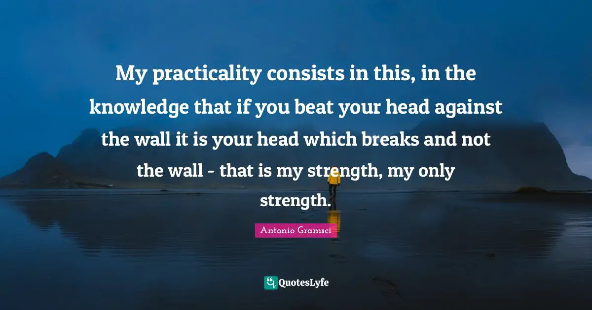 My practicality consists in this, in the knowledge that if you beat your head against the wall it is your head which breaks and not the wall - that is my strength, my only strength.