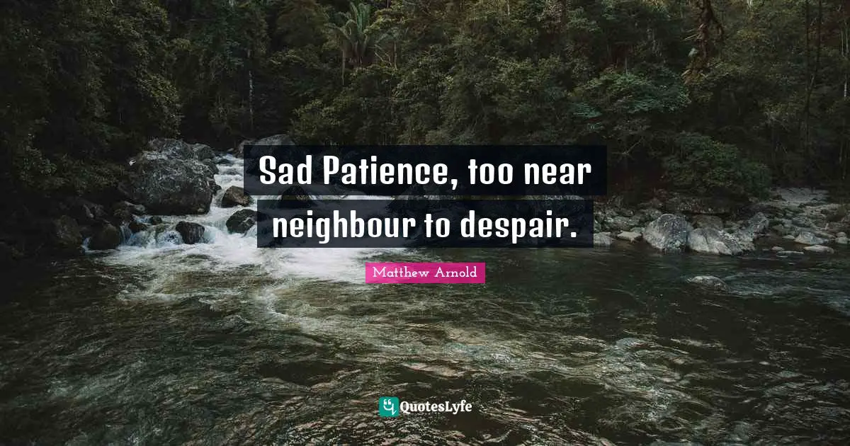Sad Patience, too near neighbour to despair.
