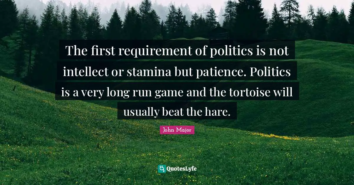 The first requirement of politics is not intellect or stamina but patience. Politics is a very long run game and the tortoise will usually beat the hare.