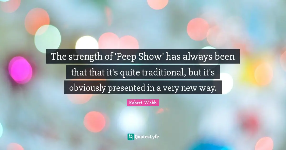 The strength of 'Peep Show' has always been that that it's quite traditional, but it's obviously presented in a very new way.