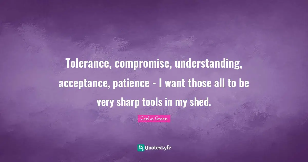 Tolerance, compromise, understanding, acceptance, patience - I want those all to be very sharp tools in my shed.