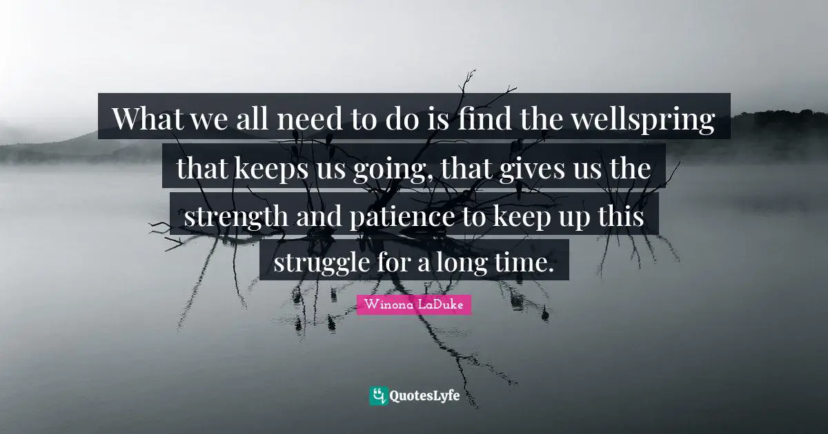 What we all need to do is find the wellspring that keeps us going, that gives us the strength and patience to keep up this struggle for a long time.