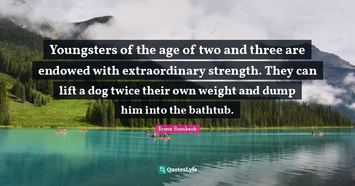 Erma Bombeck Quotes: "Youngsters of the age of two and three are endowed with extraordinary strength. They can lift a dog twice their own weight and dump him into the bathtub."