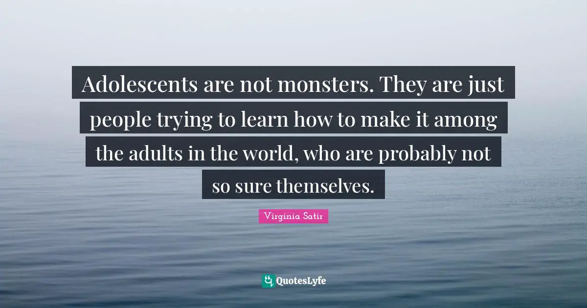 Adolescents are not monsters. They are just people trying to learn how to make it among the adults in the world, who are probably not so sure themselves.