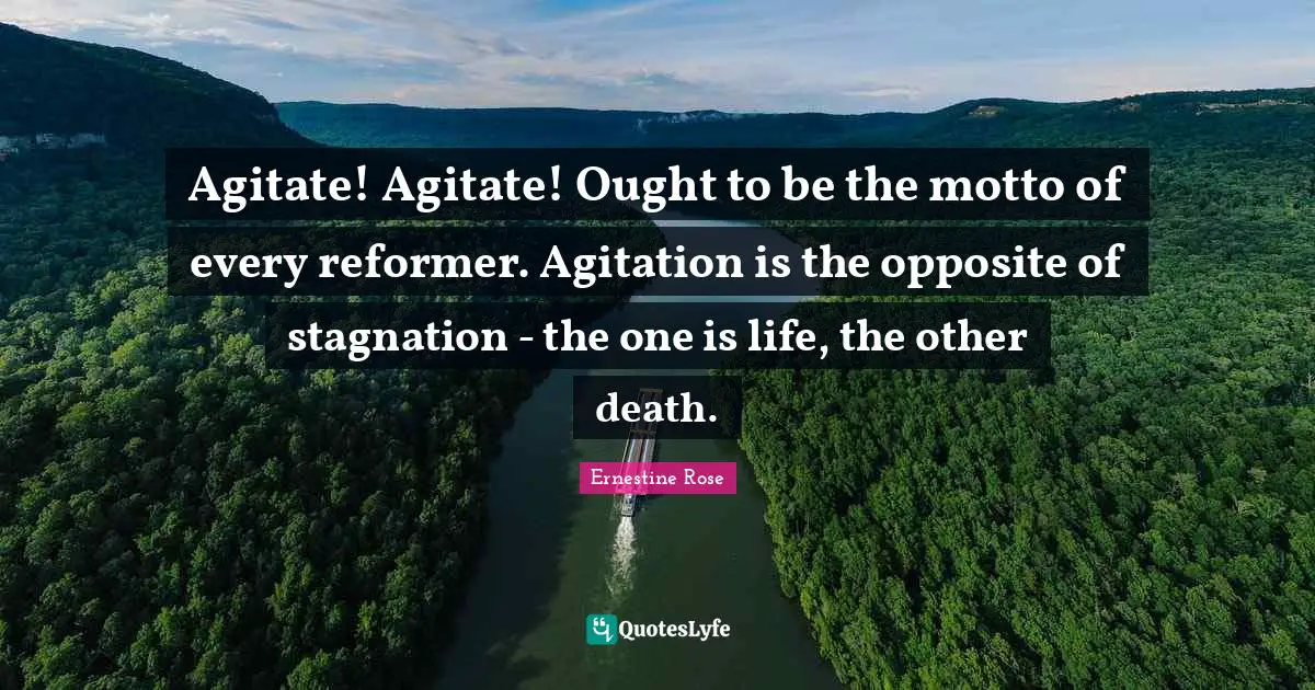 Agitate! Agitate! Ought to be the motto of every reformer. Agitation is the opposite of stagnation - the one is life, the other death.
