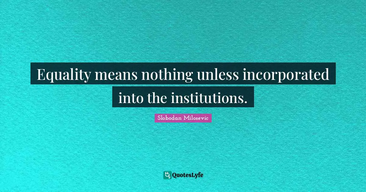 Equality means nothing unless incorporated into the institutions.