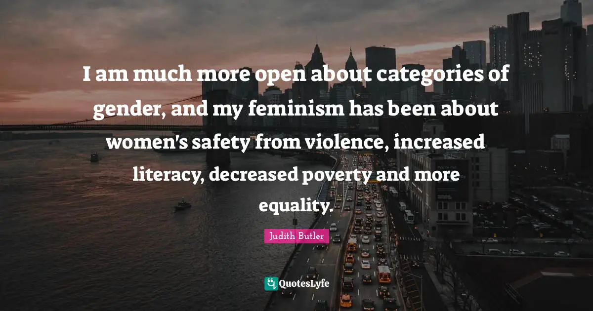 I am much more open about categories of gender, and my feminism has been about women's safety from violence, increased literacy, decreased poverty and more equality.