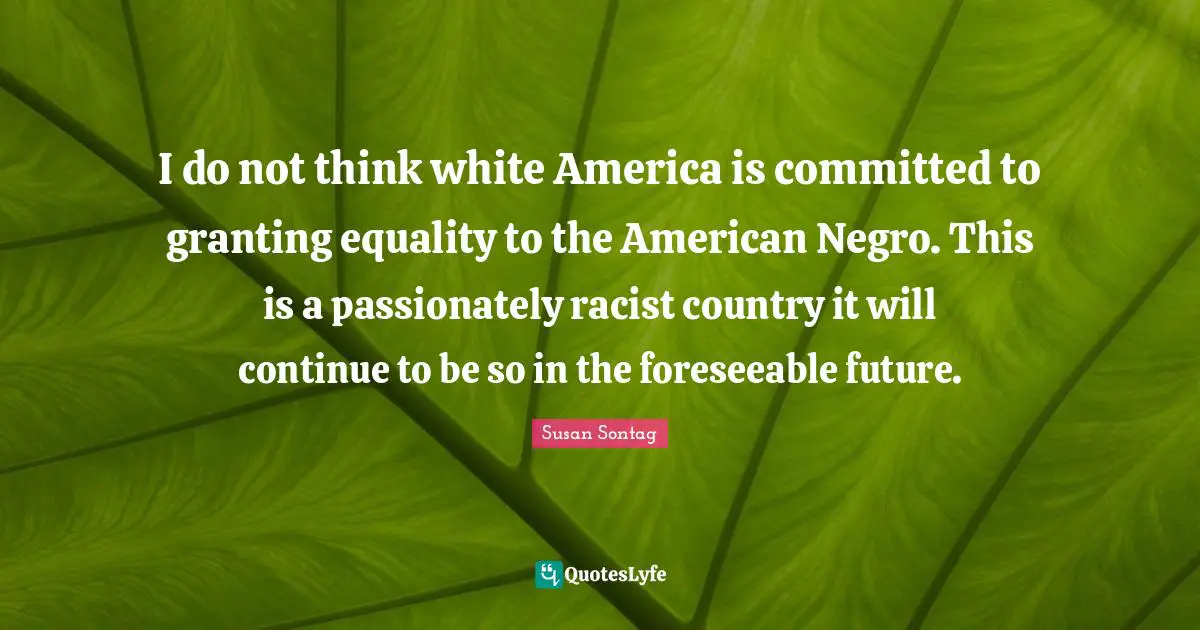 I do not think white America is committed to granting equality to the American Negro. This is a passionately racist country it will continue to be so in the foreseeable future.