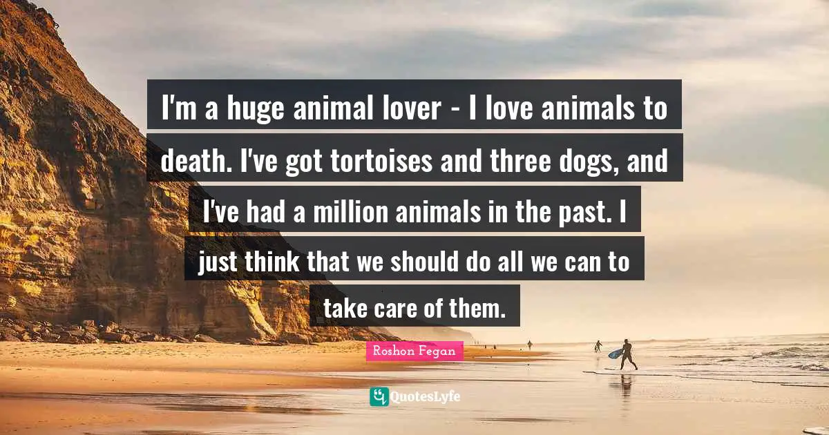 I'm a huge animal lover - I love animals to death. I've got tortoises and three dogs, and I've had a million animals in the past. I just think that we should do all we can to take care of them.