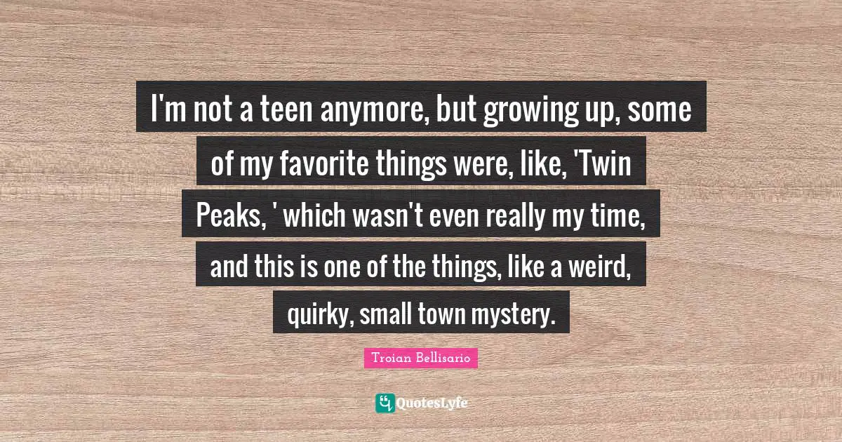 I'm not a teen anymore, but growing up, some of my favorite things were, like, 'Twin Peaks, ' which wasn't even really my time, and this is one of the things, like a weird, quirky, small town mystery.