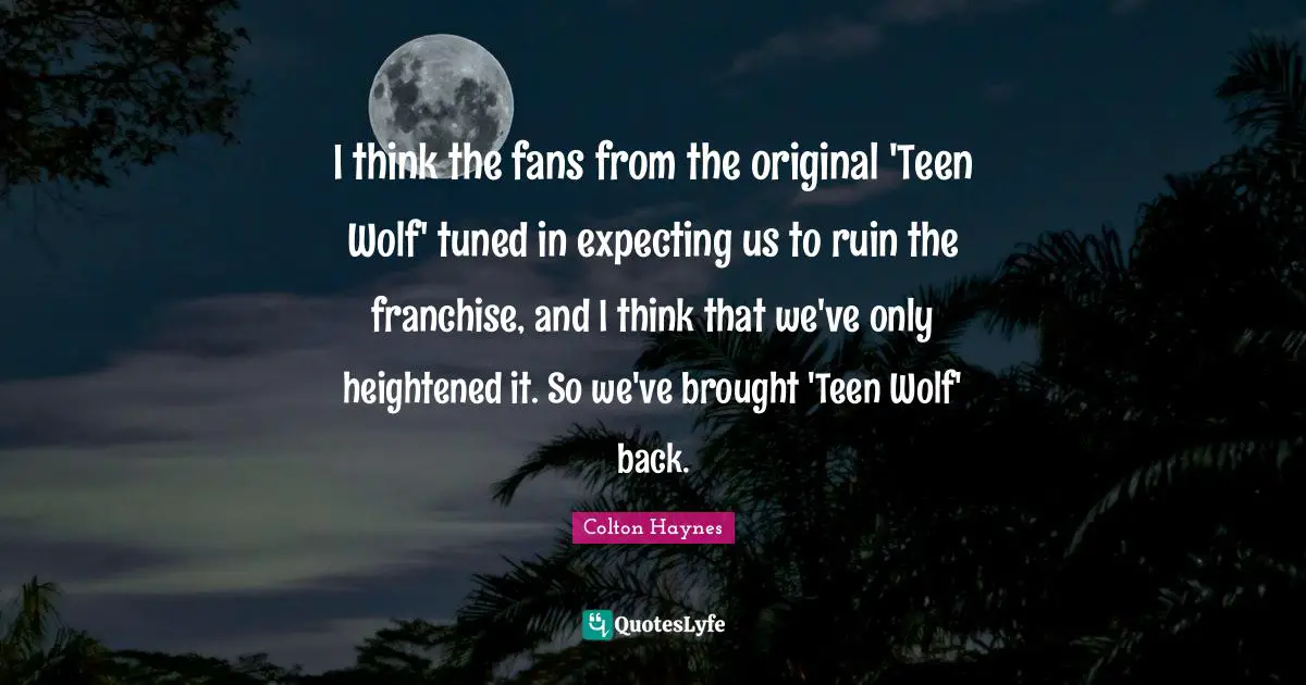 Colton Haynes Quotes: "I think the fans from the original 'Teen Wolf' tuned in expecting us to ruin the franchise, and I think that we've only heightened it. So we've brought 'Teen Wolf' back."