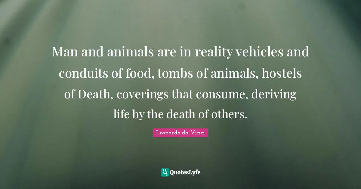 Man and animals are in reality vehicles and conduits of food, tombs of animals, hostels of Death, coverings that consume, deriving life by the death of others.