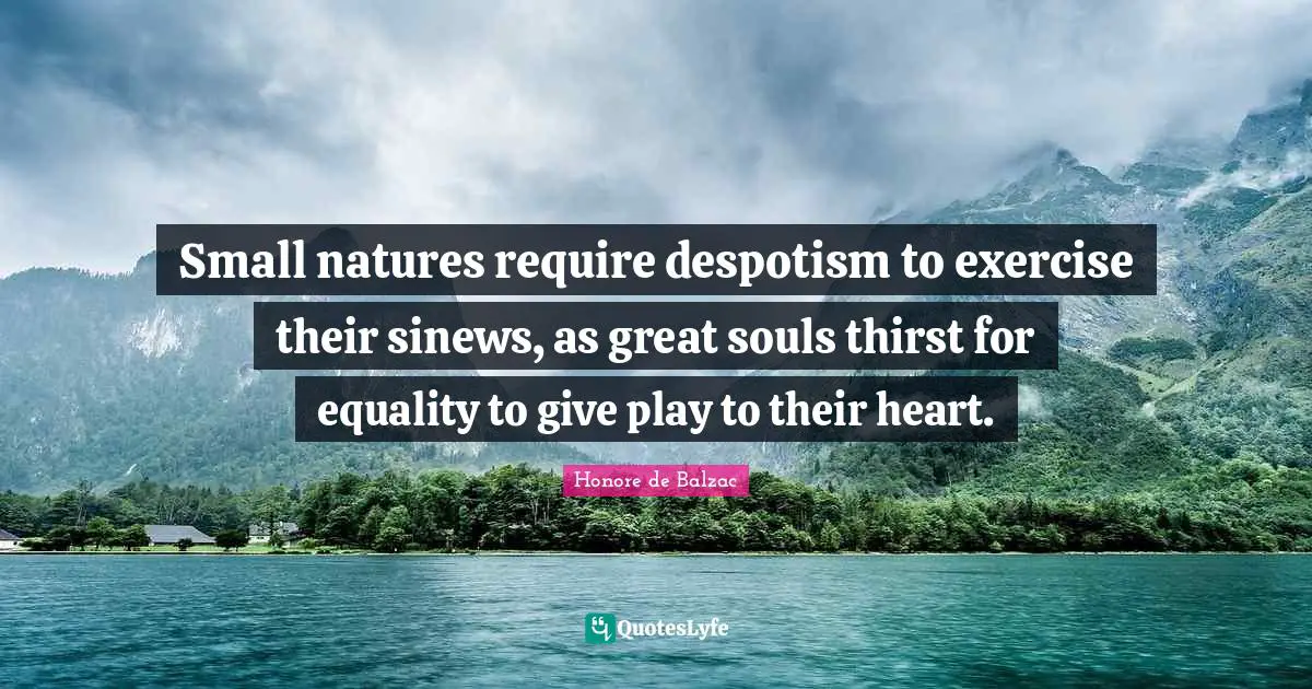 Small natures require despotism to exercise their sinews, as great souls thirst for equality to give play to their heart.