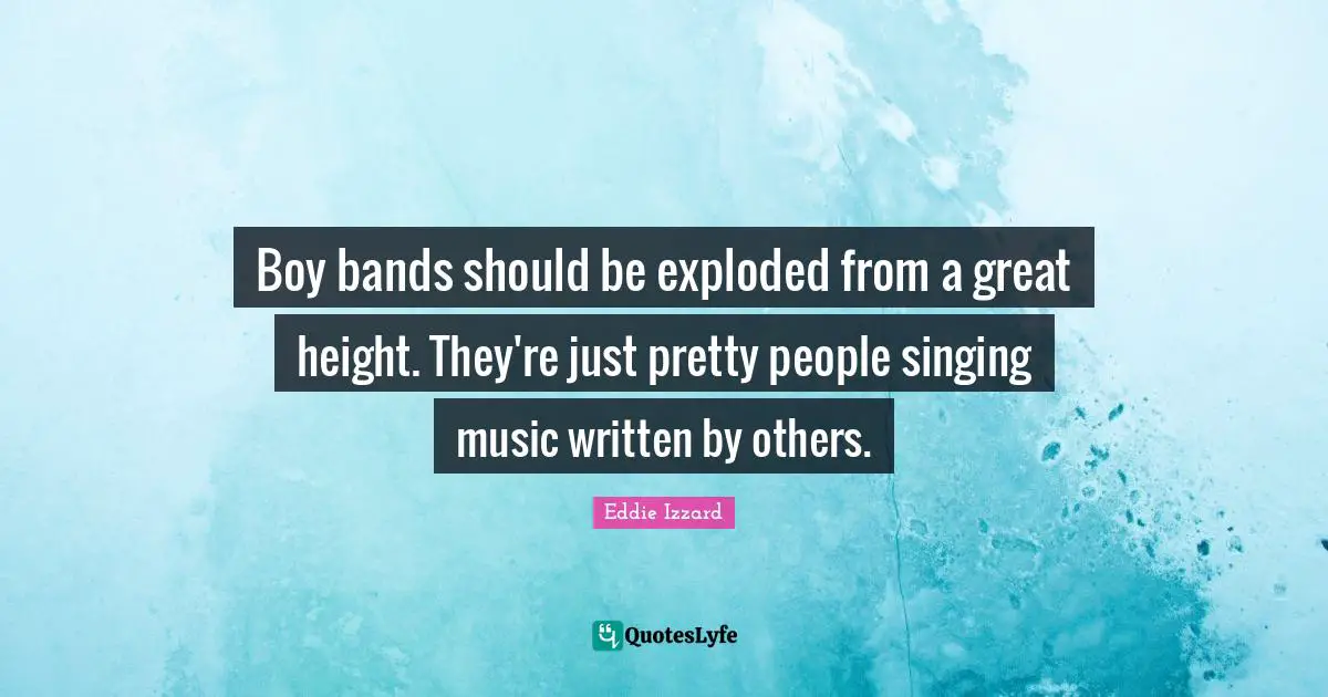 Boy bands should be exploded from a great height. They're just pretty people singing music written by others.